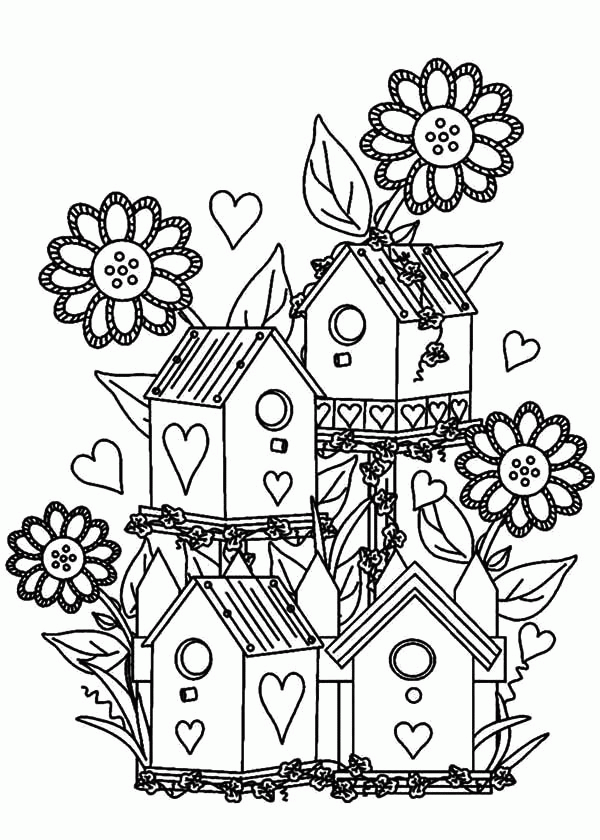 coloring garden flower bird colouring adult flowers houses birdhouse adults gardens drawing printable tocolor sheets fairy gardening printables books draw