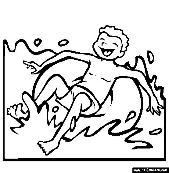 boy at water park in the water coloring page