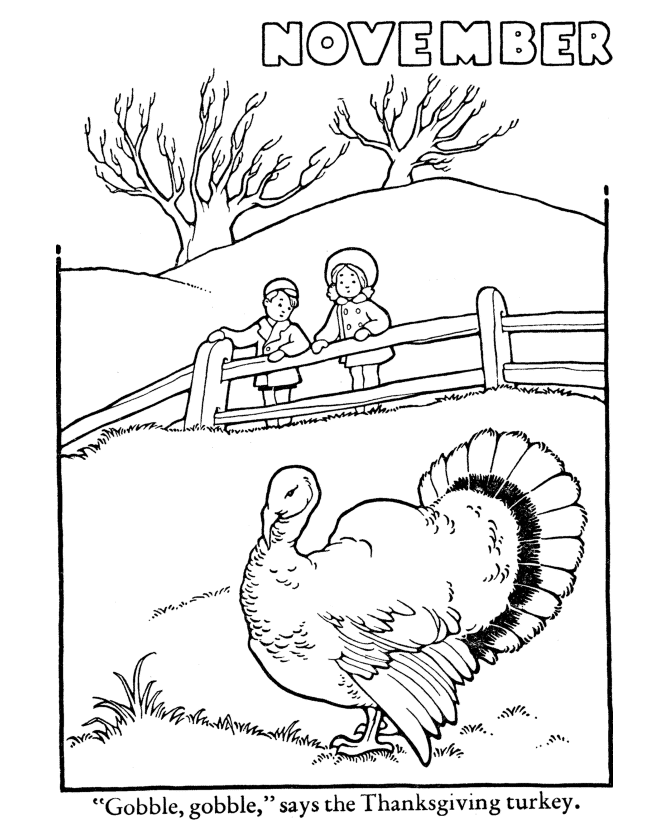 Thanksgiving Day Coloring Page Sheets - Wild gobbler turkey in a 