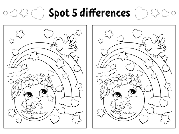 Premium Vector | Find five differences coloring page for kids activity  worksheet for children