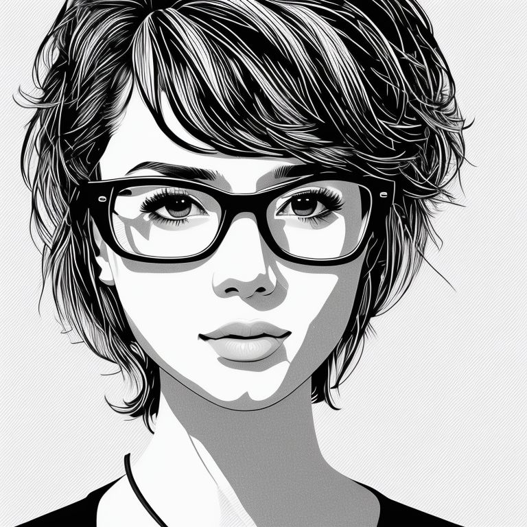 MShare: A cute girl, wear glasses, messy short hair, plain paper background