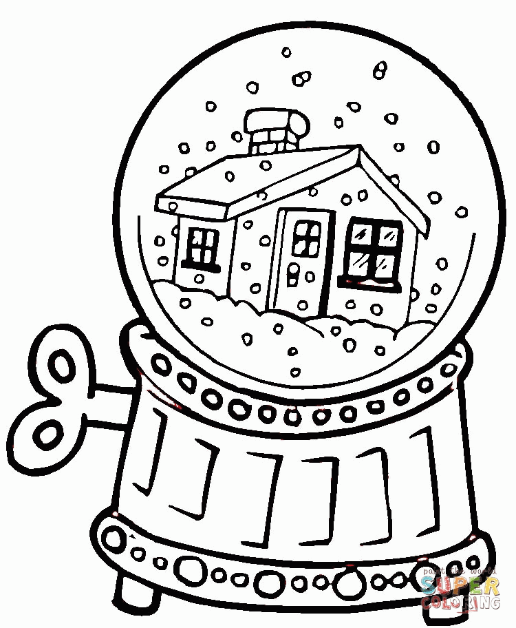snow globe with house coloring page