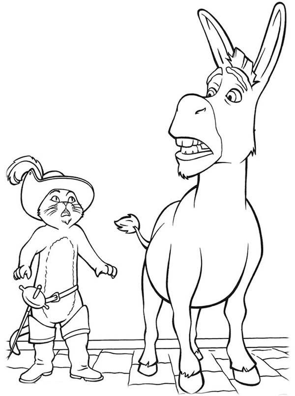 Puss in Boots and Donkey are Terrified Coloring Pages | Batch Coloring