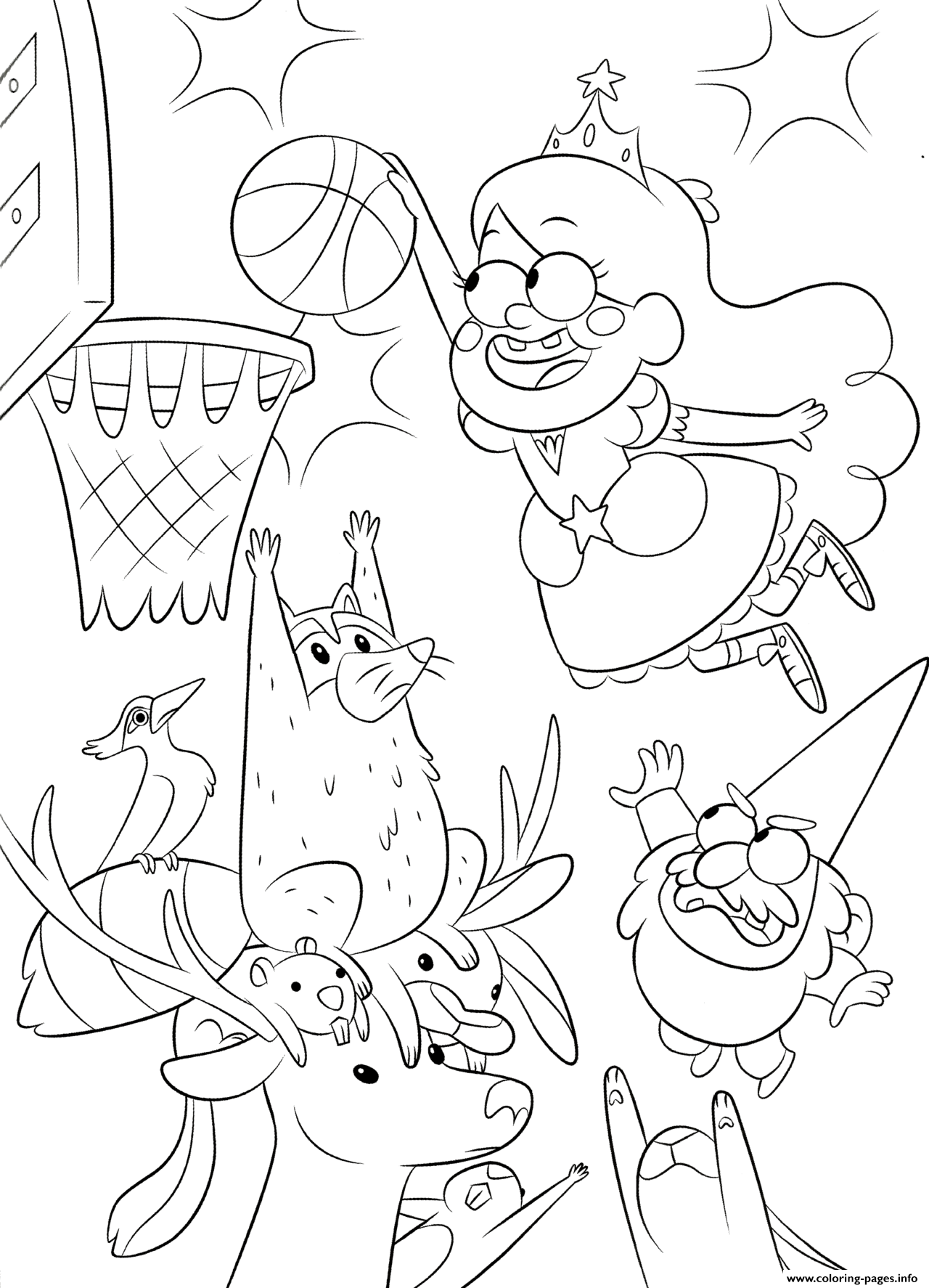 Gravity Falls Playing Basketball Coloring Pages Printable