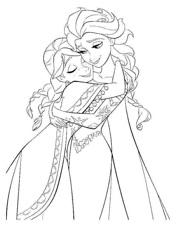 Anna Hugging Elsa the Snow Queen Coloring Page by 23 years old annie fortin