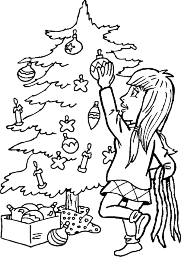 Little Girl Decor Christmas Tree Christmas Coloring Page ...