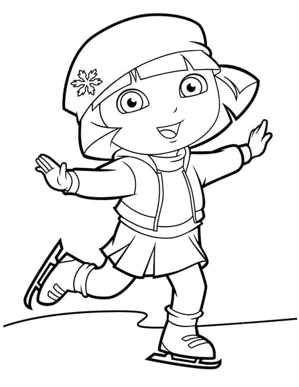 Dora Ice Skating Coloring Page - Free Printable Coloring Pages for Kids