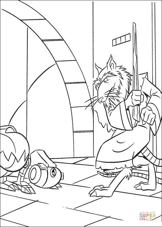 Splinter Beats The Robot coloring page | Free Printable Coloring Pages