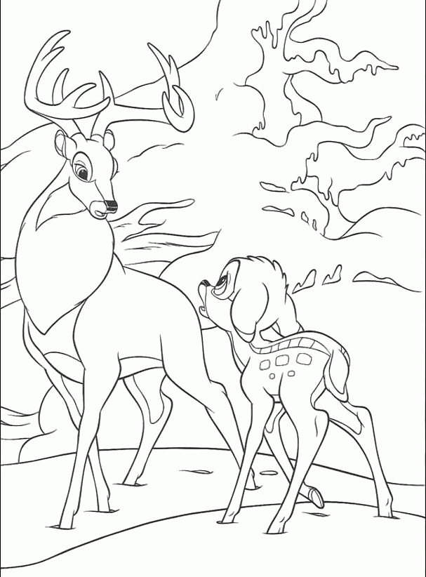 Bambi Spoke With Moose Coloring Pages - Bambi Cartoon Coloring 