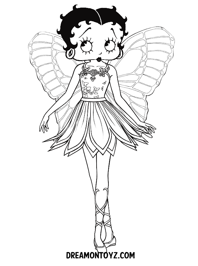 ballerina betty boop with angel wings to print and color