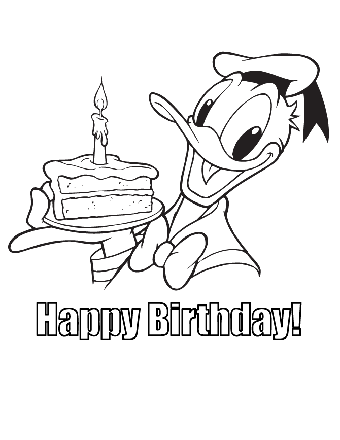 Donald Duck Happy Birthday Cake Coloring Page | Free Printable 