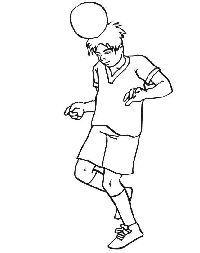 Soccer Coloring Page | Boy Heading Ball