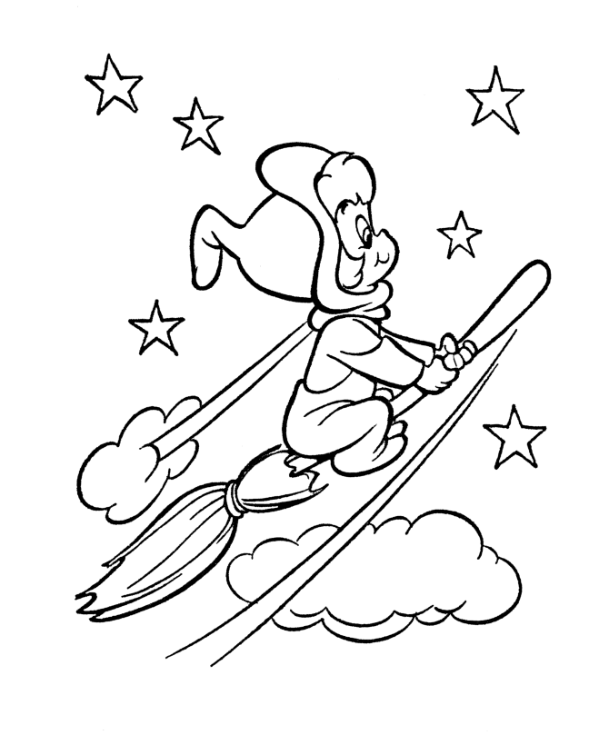 Halloween Witch Coloring Pages - Witch Wendy Riding her Broom 