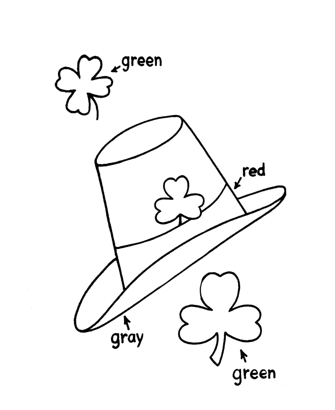 St Patrick's Day Coloring Pages - Irish tophat and Shamrocks 