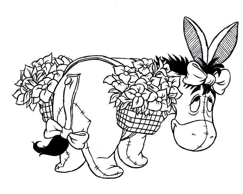 Eeyore Disney Cartoon With Flowers Coloring Sheets