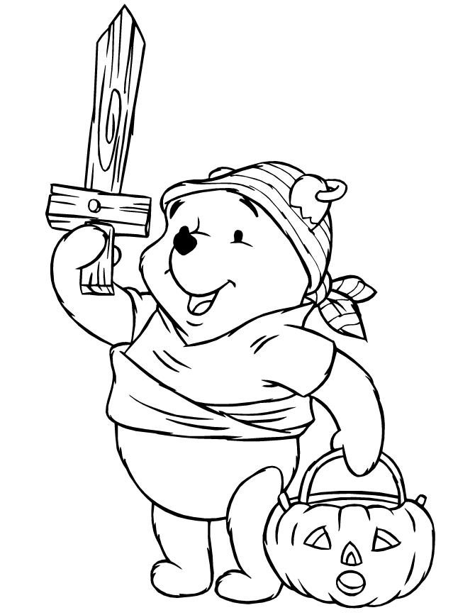 Disney Pooh Bear As Halloween Pirate Coloring Page | Free 