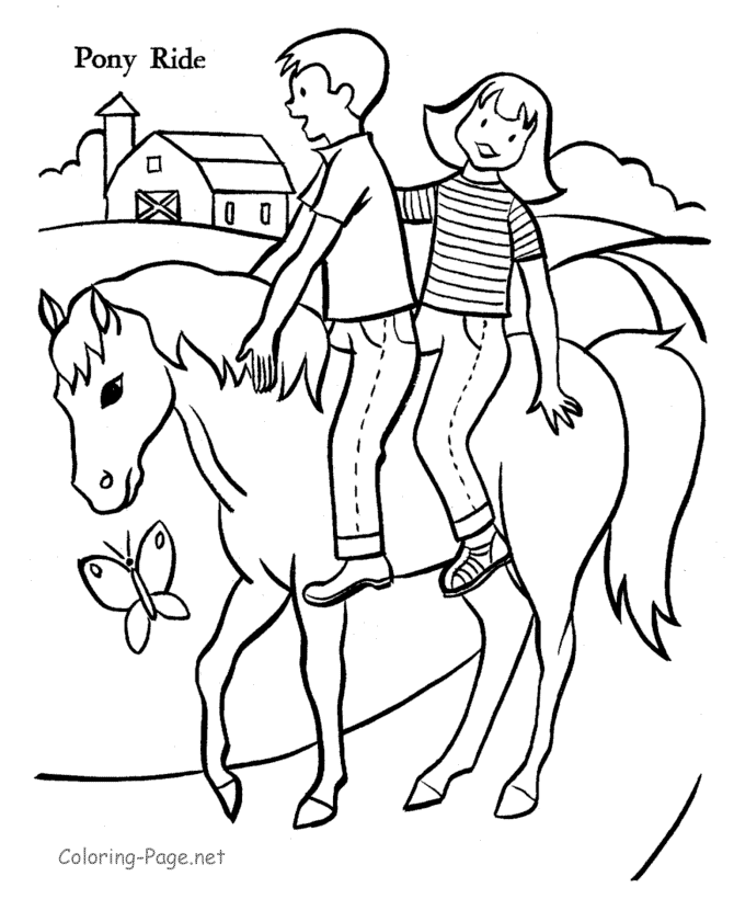 Horse Coloring Pages - Kids on horse