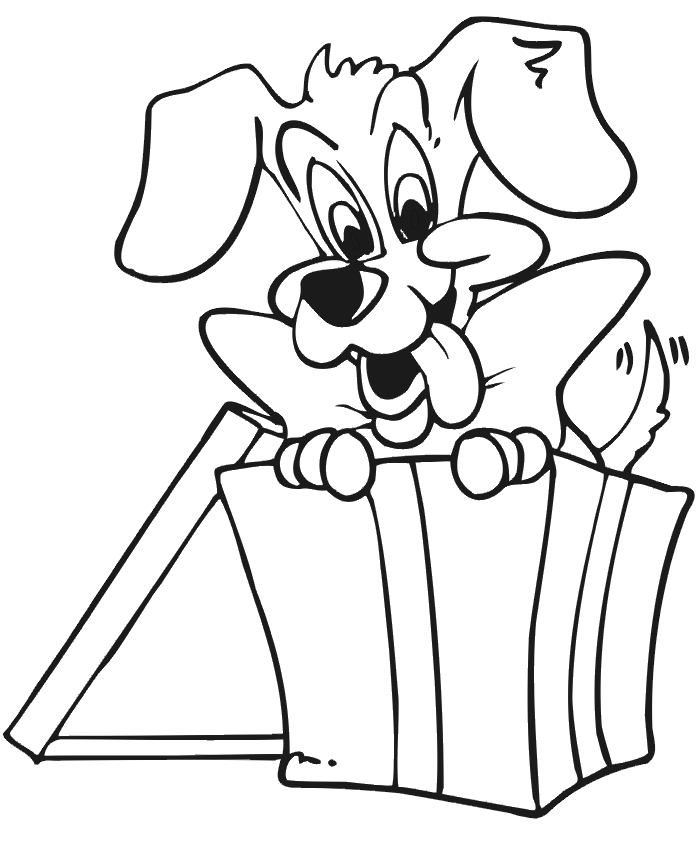 Christmas Present Coloring Page | Puppy In Gift Box