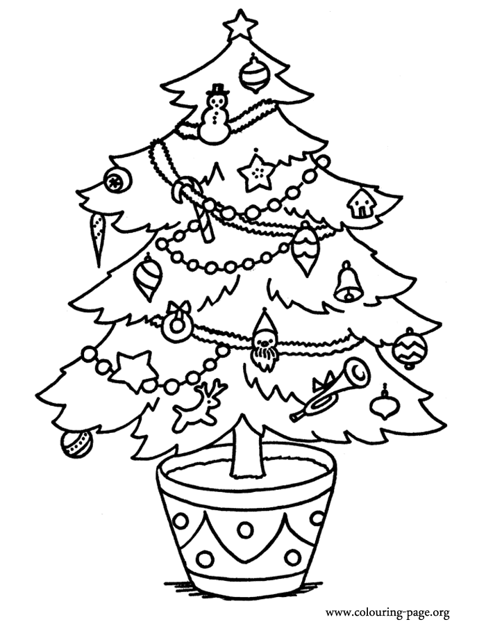 Christmas - Christmas tree decorated coloring page