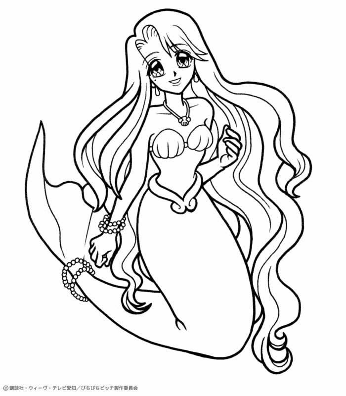 mermaid anime justin Colouring Pages