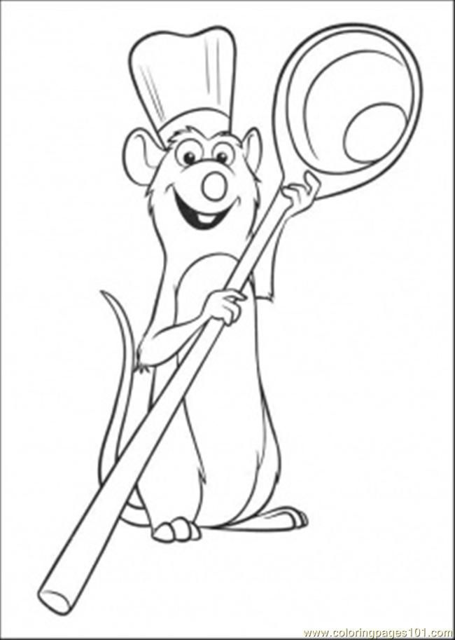 Coloring Pages Happy Remy With Huge Spoon (Cartoons > Ratatouille 