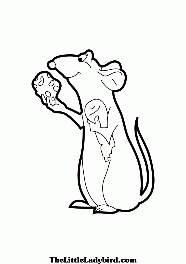 Coloring Page Of The Mouse Ratatouille Holding A Piece Of Cheese 