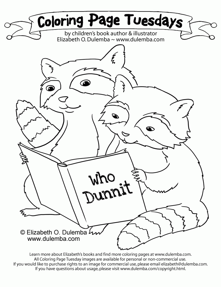 dulemba: Coloring Page Tuesday - Reading Raccoons!