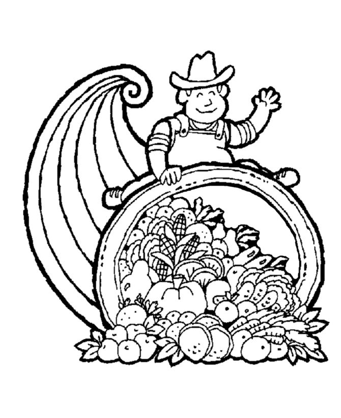 Thanksgiving Day Coloring Page Sheets - Cornucopia 2 (Horn of 