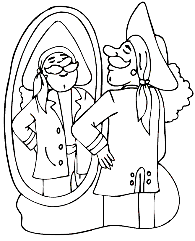 Pirate Coloring Page | Pirate Looking In Mirror
