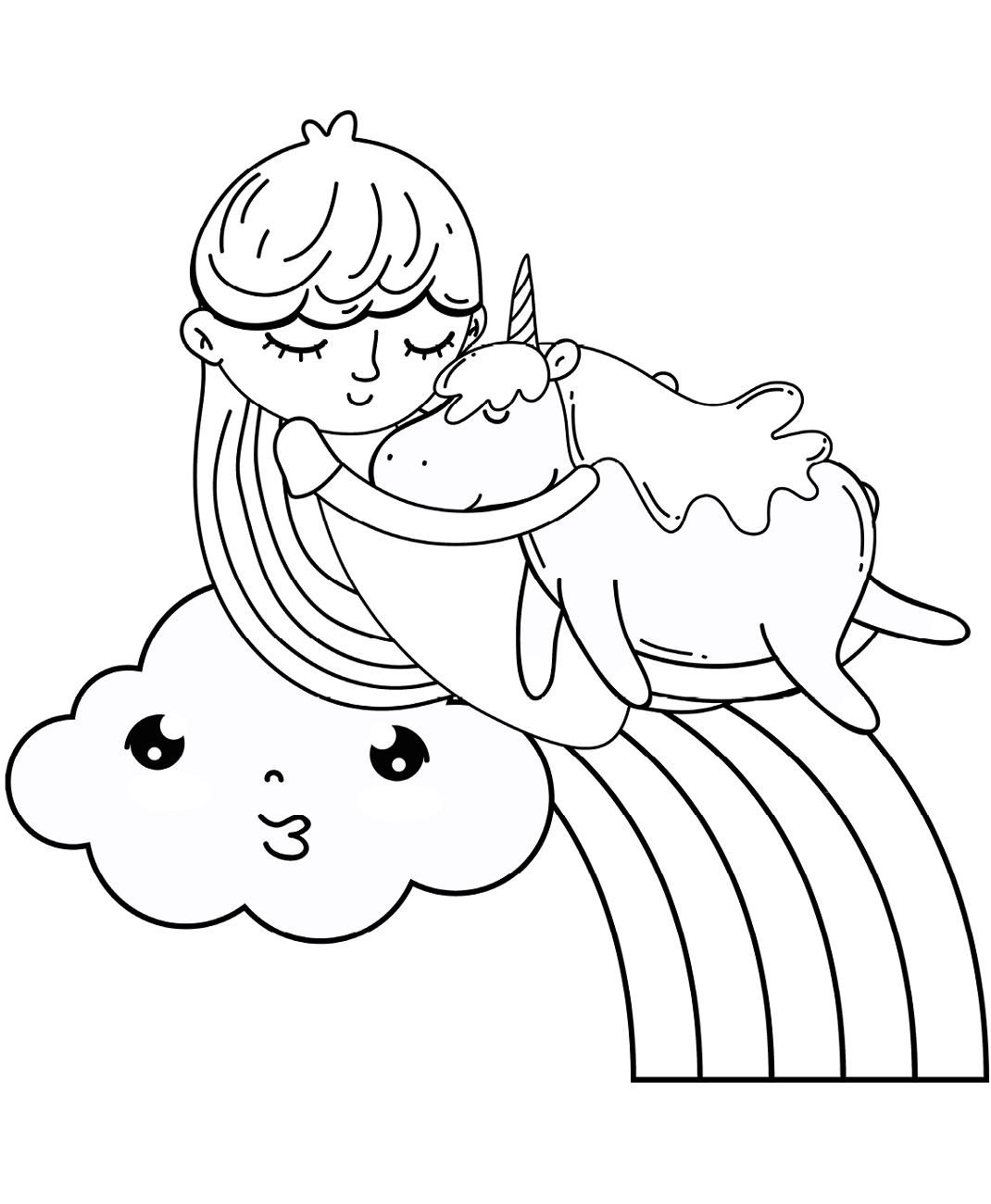 Girl Sleeping With Unicorn Coloring Page - Free Printable Coloring Pages  for Kids