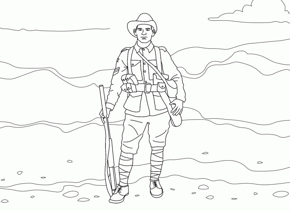 anzac day colouring in soldier - Clip Art Library
