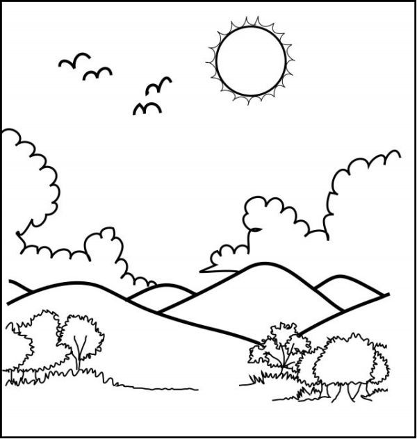 Free Printable Mountain Coloring Pages Pdf - Coloringfolder.com | Scenery  drawing for kids, Creation coloring pages, Coloring pages