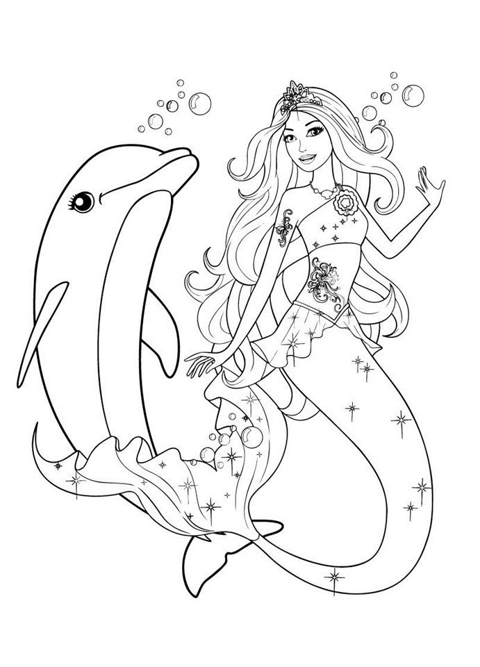 Mermaid With Dolphin Coloring Pages - Coloring Home