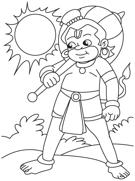 Lord hanuman with sun coloring page | Download Free Lord hanuman with sun coloring  page for kids | Best Coloring Pages