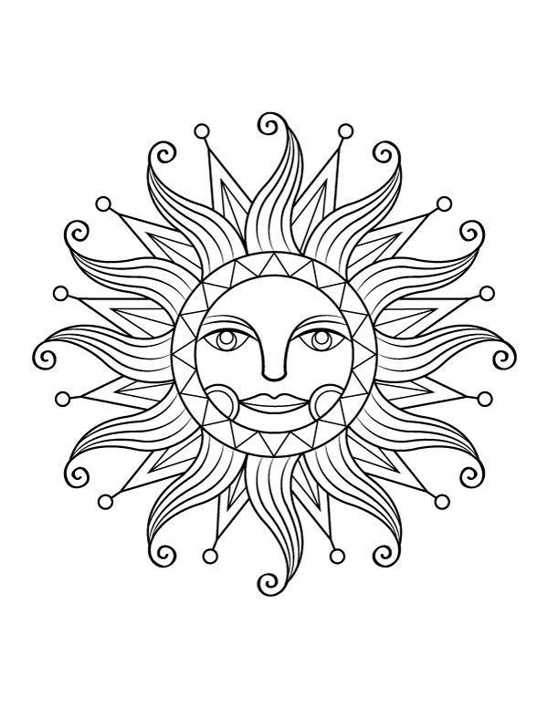 Printable Celestial Sun Coloring Page