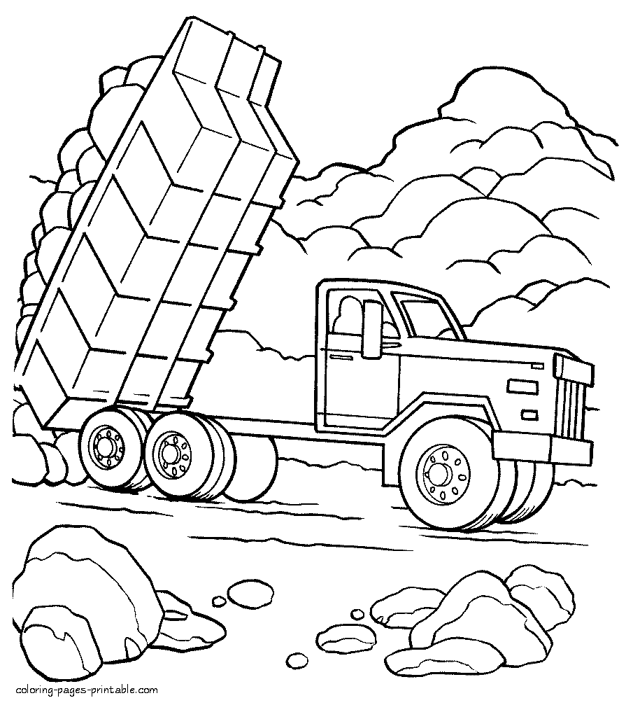 Coloring pages for boys. Truck dumper || COLORING-PAGES-PRINTABLE.COM