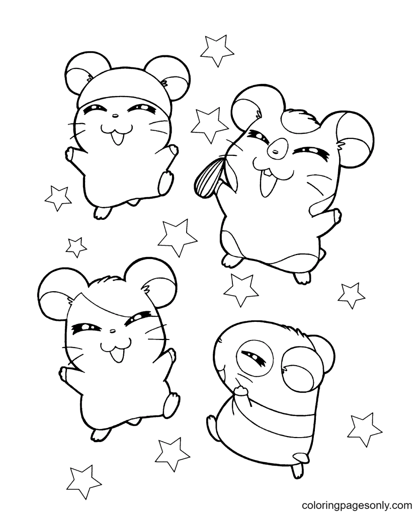 Hamsters with Stars Coloring Pages - Hamster Coloring Pages - Coloring Pages  For Kids And Adults