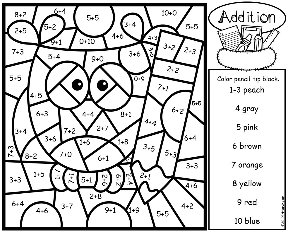 BACK TO SCHOOL COLOR BY NUMBER ADDITION FACTS TO 20 PRACTICE - Made By  Teachers