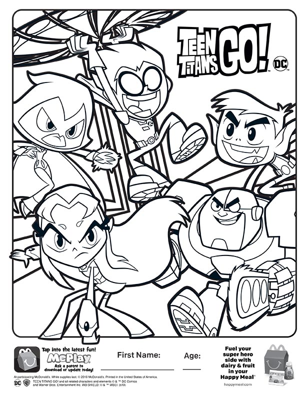 McDonalds Happy Meal Coloring Sheet – Teen Titans Go! – Kids Time