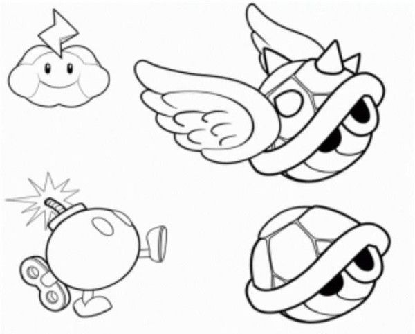 Koopa Shells, Mario Bomb And Thundercloud Mario Coloring Page | Mario coloring  pages, Coloring pages, Online coloring pages