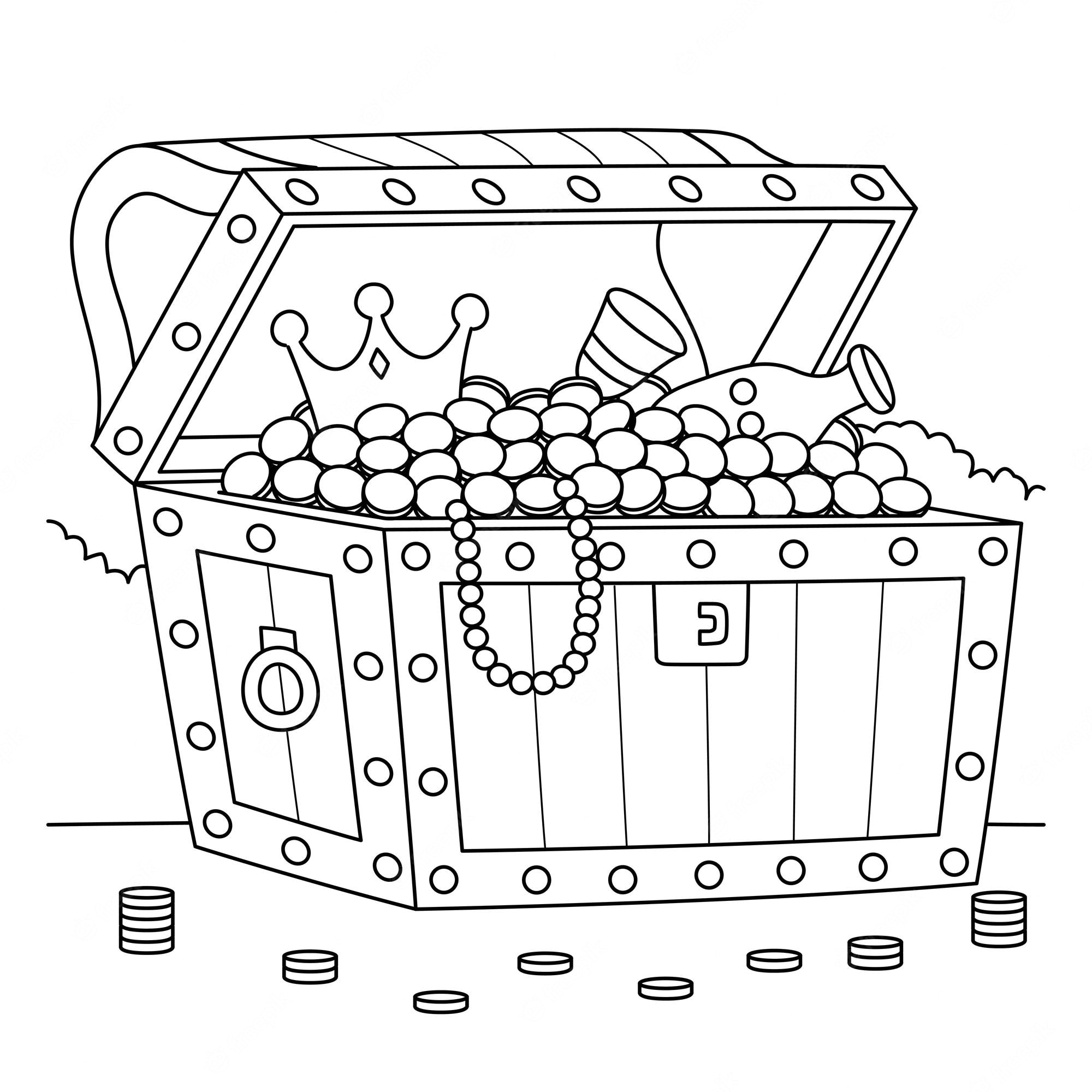 Premium Vector | Big treasure chest coloring page for kids