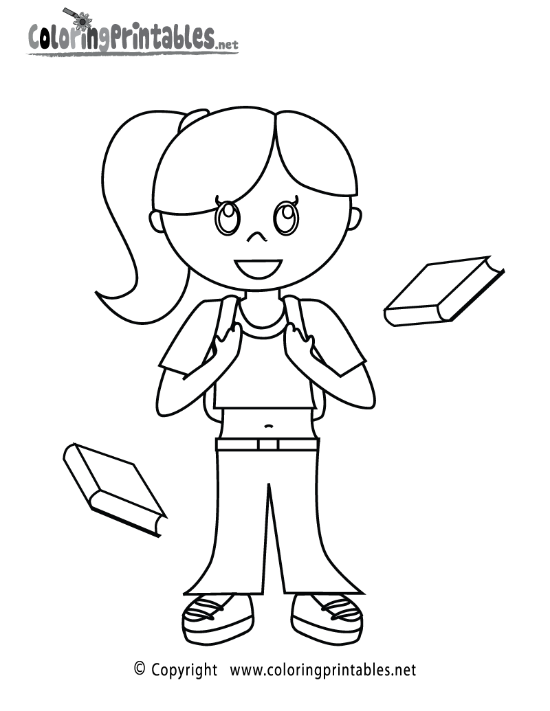 School Girl Coloring Page - A Free Girls Coloring Printable