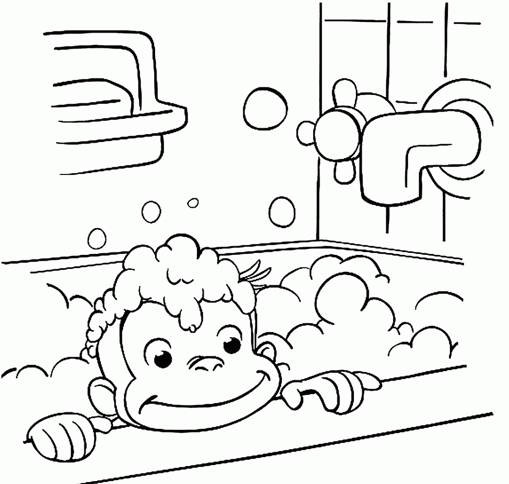 Curious George Take A Bath In Bathroom Coloring Pages - Cartoon ...