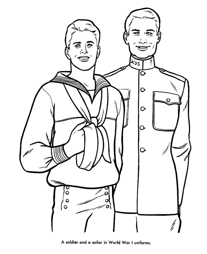Veterans Day Coloring Pages - World War I - Soldier / Sailor ...
