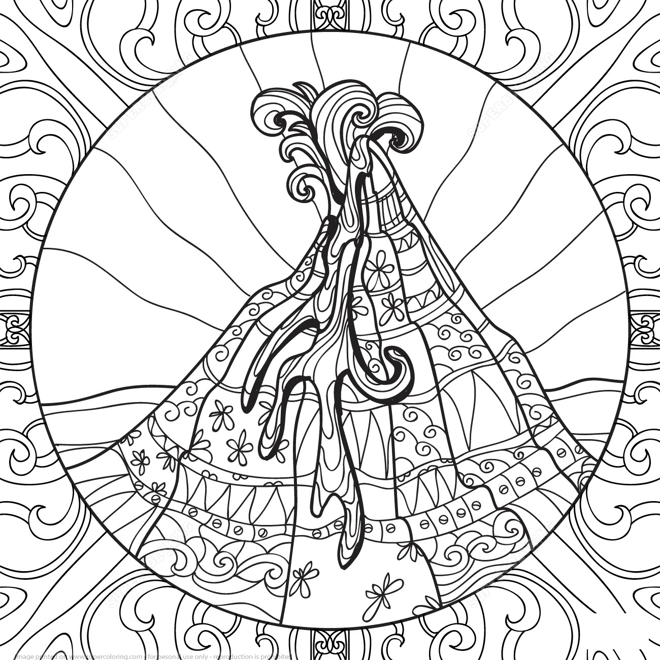 Volcano Zentangle Adults Coloring Pages - Coloring Cool