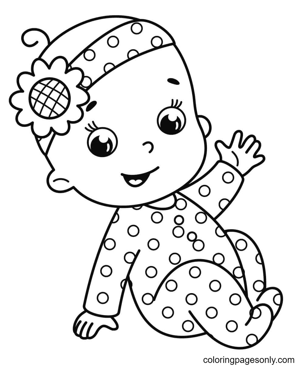 Baby Girl Waving Hand Coloring Pages - Baby Coloring Pages - Coloring Pages  For Kids And Adults