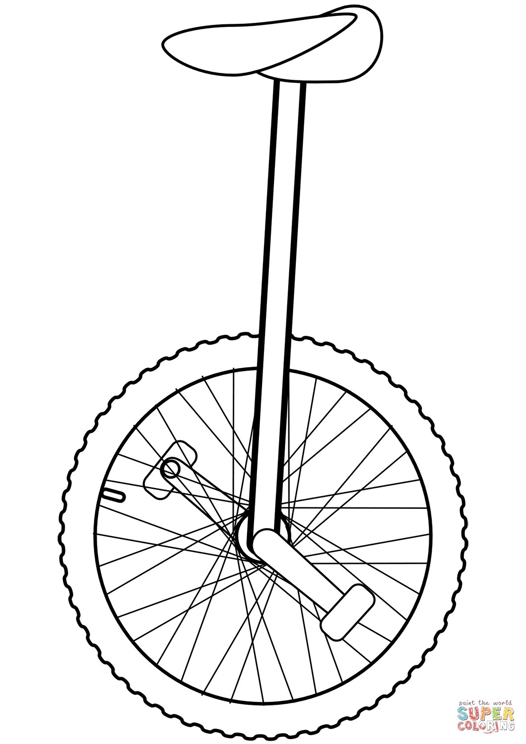 Unicycle coloring page from Bicycles category. Select from 29189 printable  crafts of cartoons, nature, an… | Unicycle, Coloring pages, Free printable coloring  pages