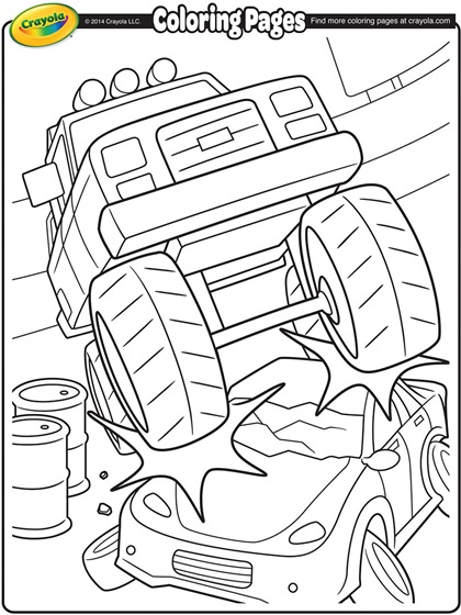 Monster Truck Crushing a Car Coloring Page | crayola.com