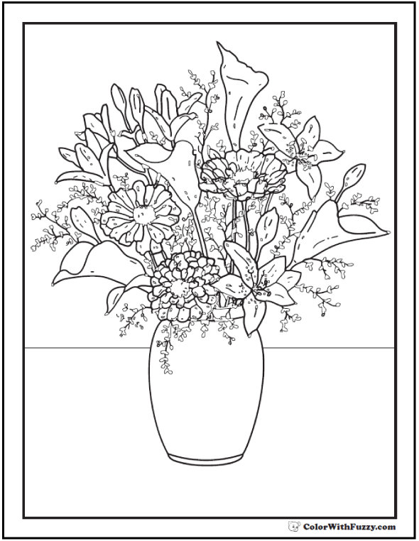 102+ Flower Coloring Pages ✨ Tulips, Roses, Lilies, Daisies, Bouquets