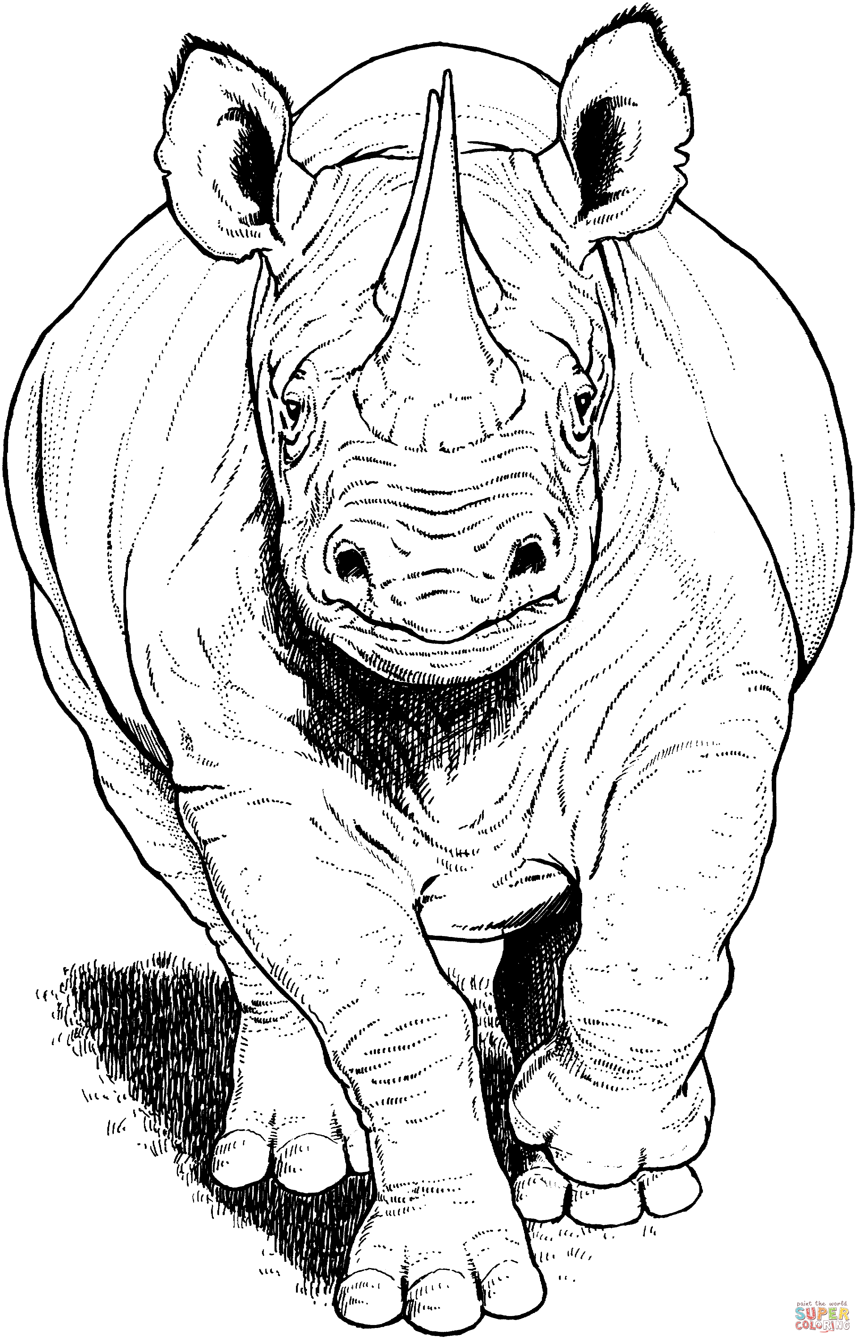 Black Rhino Running coloring page | Free Printable Coloring Pages